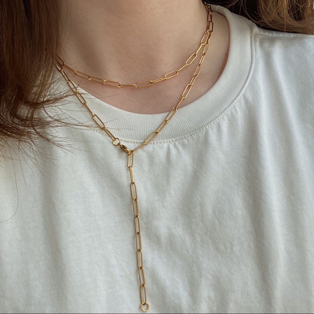 18K Gold Plated Paper Clip Chain Necklace Choker - Picture 3 of 9
